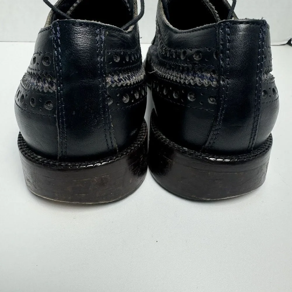 Paul Frederick Art Check Wing Tip Blue Leather Shoes 8M #FFK115D‎